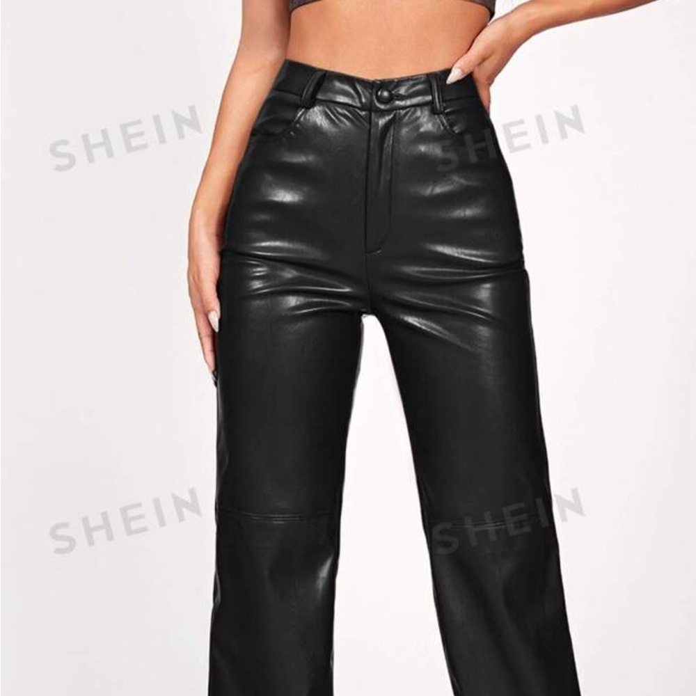 Straight Leg Learher Pants